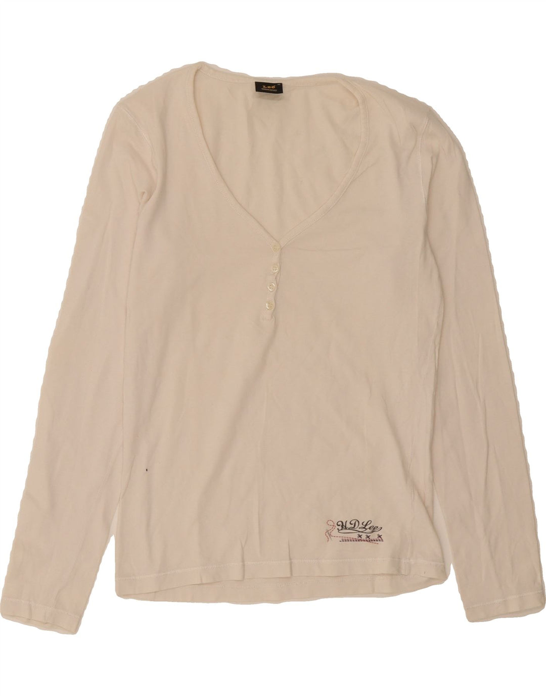 LEE Womens Top Long Sleeve UK 12 Medium Off White Vintage Lee and Second-Hand Lee from Messina Hembry 