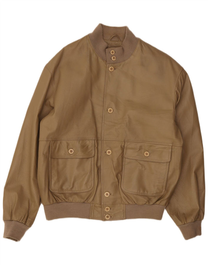 Vintage męska skórzana kurtka bomber UK 42 XL beżowa