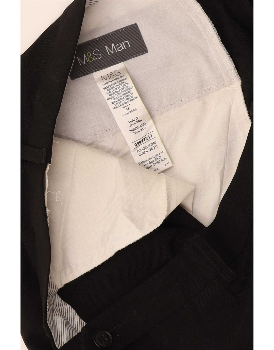 Marks & Spencer Męskie proste spodnie garniturowe W36 L31 Czarny poliester