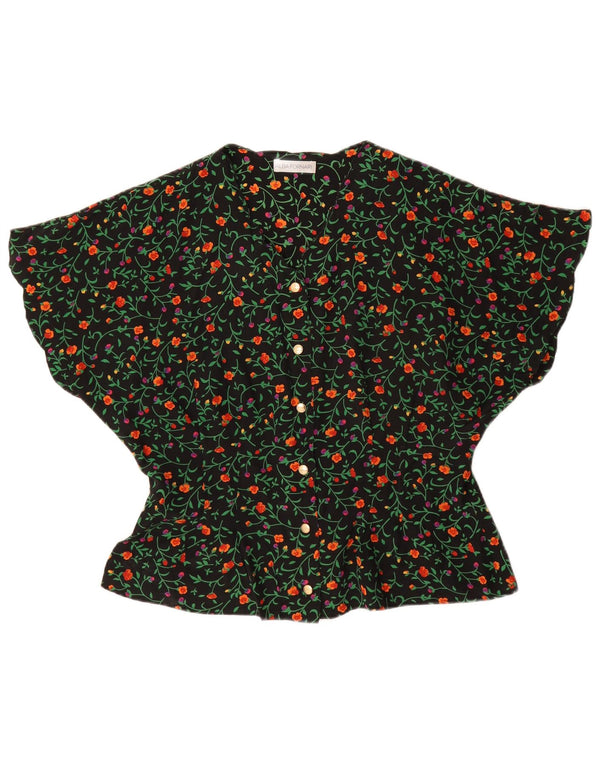 Damska bluzka w kształcie skrzydła nietoperza ALBA FORNARI UK 16, duża, czarna w kwiaty