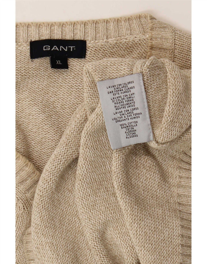 Męski sweter Gant z dekoltem w kształcie litery V, XL, beżowy, bawełniany