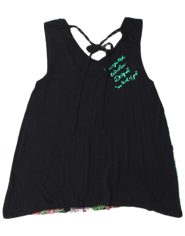 Damska bluzka bez rękawów DESIGUAL UK 18 XL w czarne kwiaty