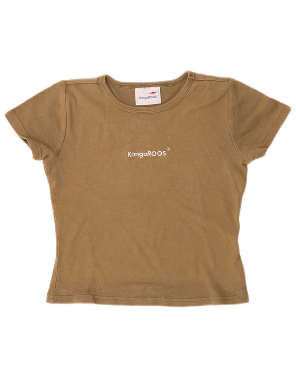 Damska koszulka KANGAROOS Crop Graphic Top UK 8 Small Beżowa bawełna