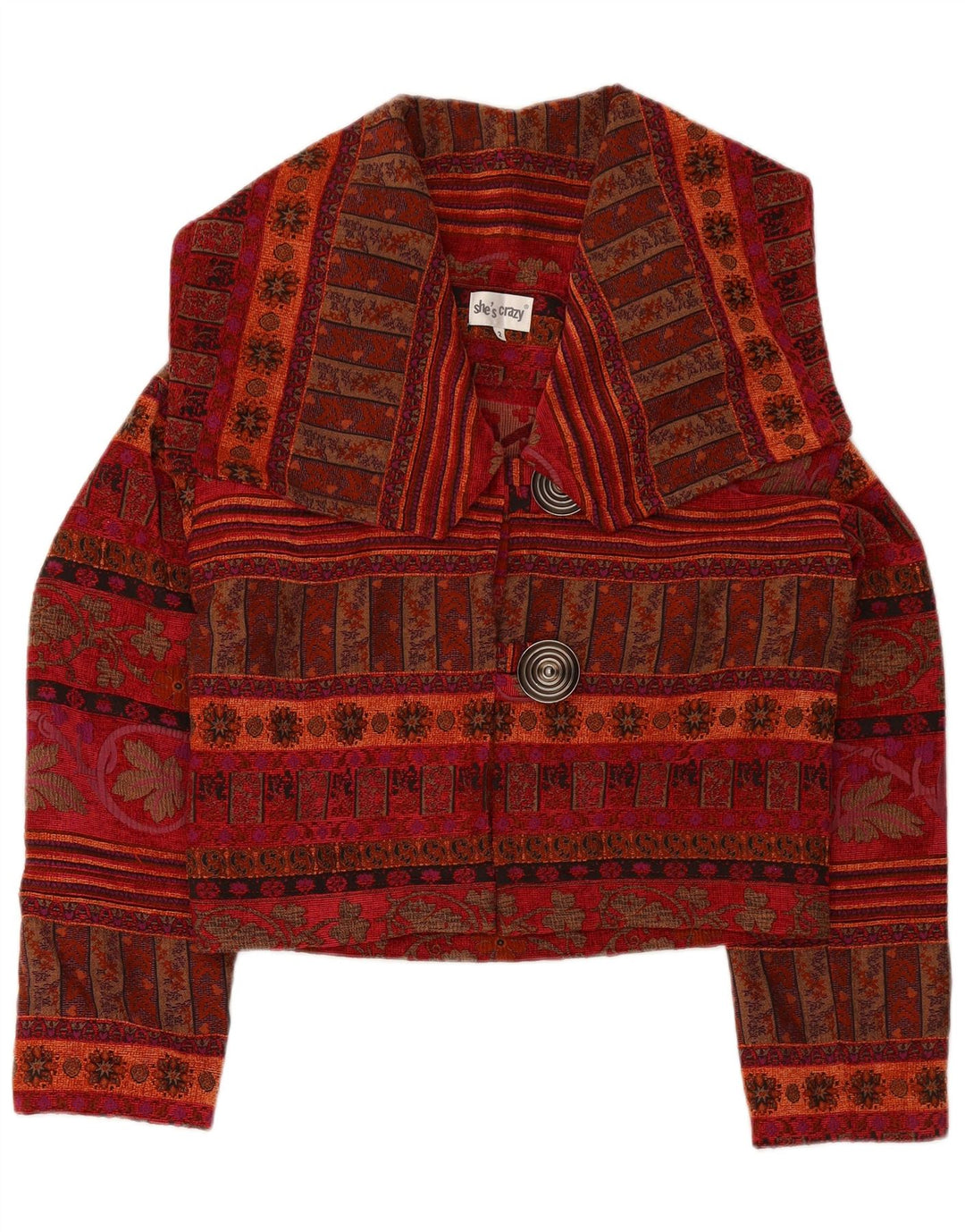 SHE'S CRAZY Damska marynarka typu Crop Oversize US 2 XS w kolorze bordowym w kwiaty