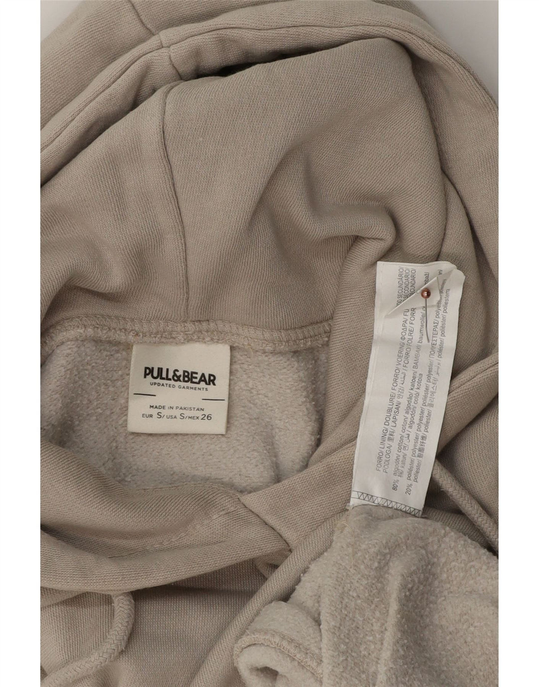 Męski sweter z kapturem Pull & Bear California Graphic, luźny krój, mały, beżowy