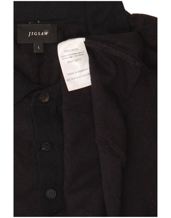 Jigsaw Męski sweter polo, duży, czarny, wełniany