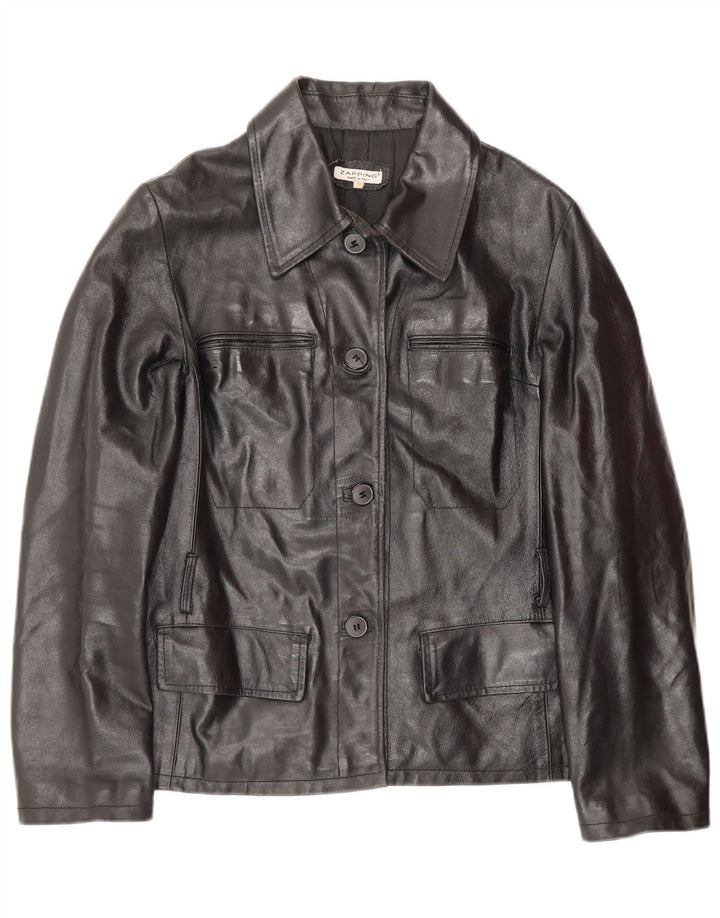 Vintage damska kurtka skórzana UK 10, mała czarna skóra