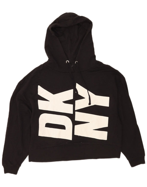 Damski sweter z kapturem Dkny z grafiką, oversize UK 10, mały, czarny, bawełniany