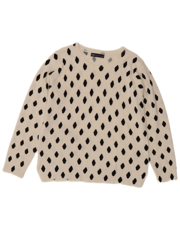 Marks & Spencer Damski sweter z dekoltem w łódkę UK 14, duży, biały, geometryczny