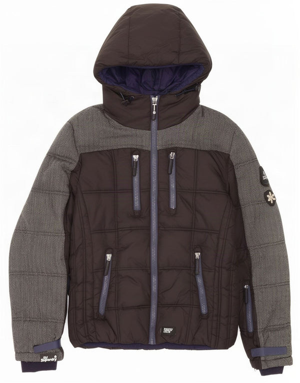 Superdry Mens Hooded Ski Padded Jacket UK 38 Medium Black Colourblock Nylon