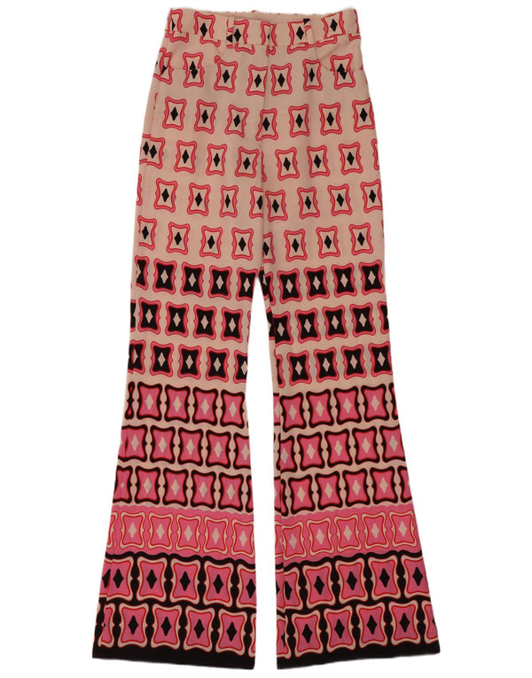 Damskie spodnie typu casual z wysokim stanem Zara XS W24 L33 Różowe geometryczne