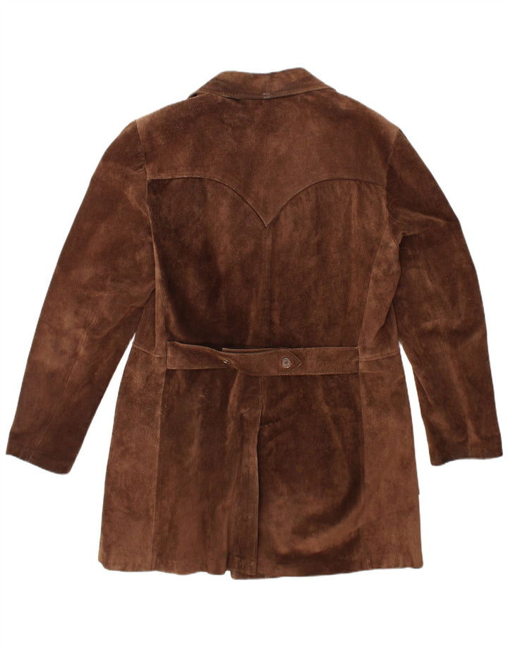 VINTAGE Męski zamszowy płaszcz dwurzędowy UK 40, duży, brązowy