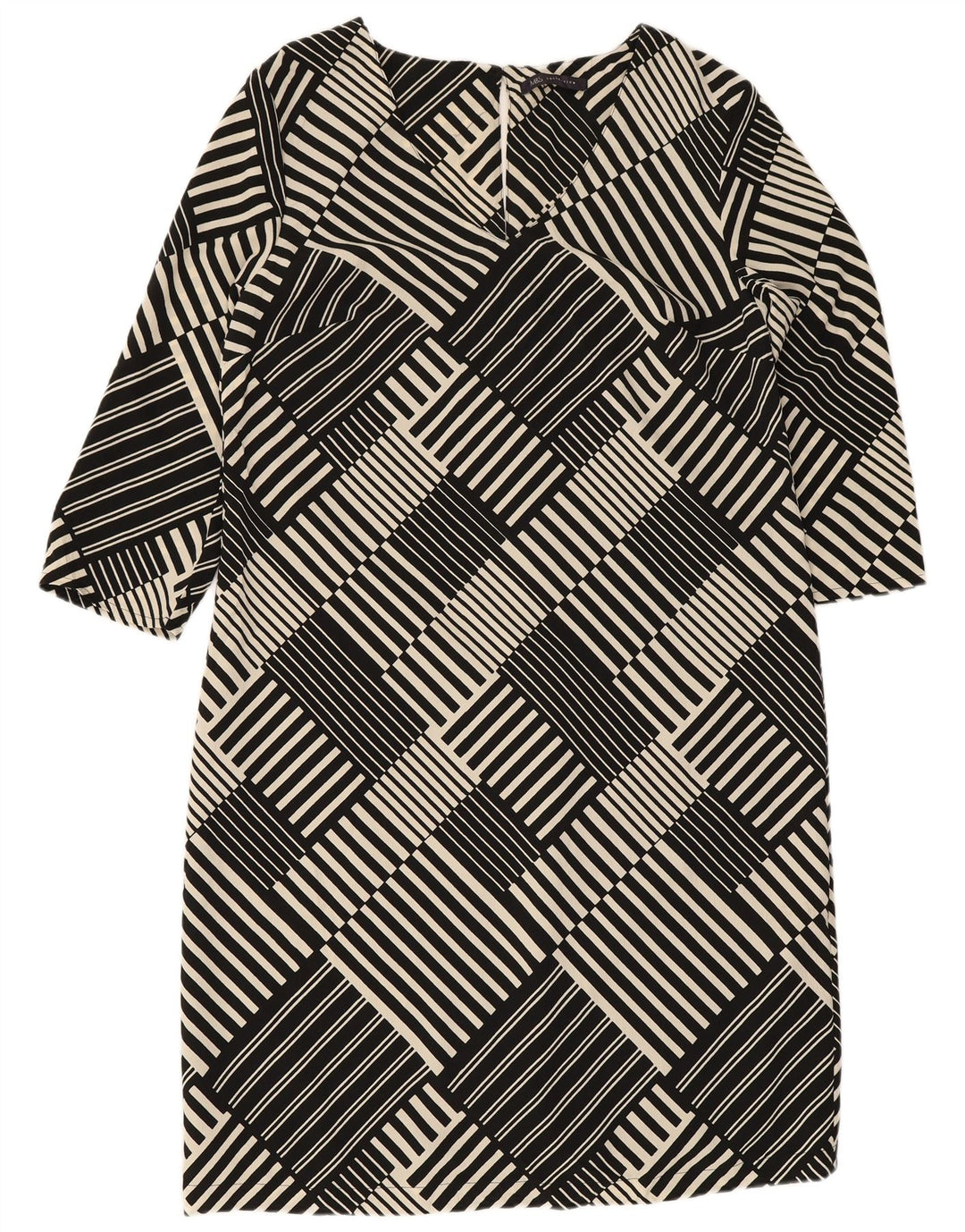 Marks & Spencer Damska sukienka typu shift z rękawem 3/4 UK 12, średnia czarna geometryczna