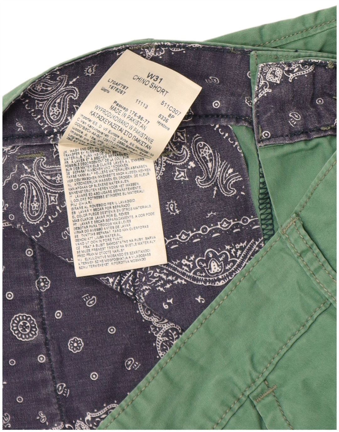 Męskie spodenki Chino Lee W31 Średniozielony, bawełniany