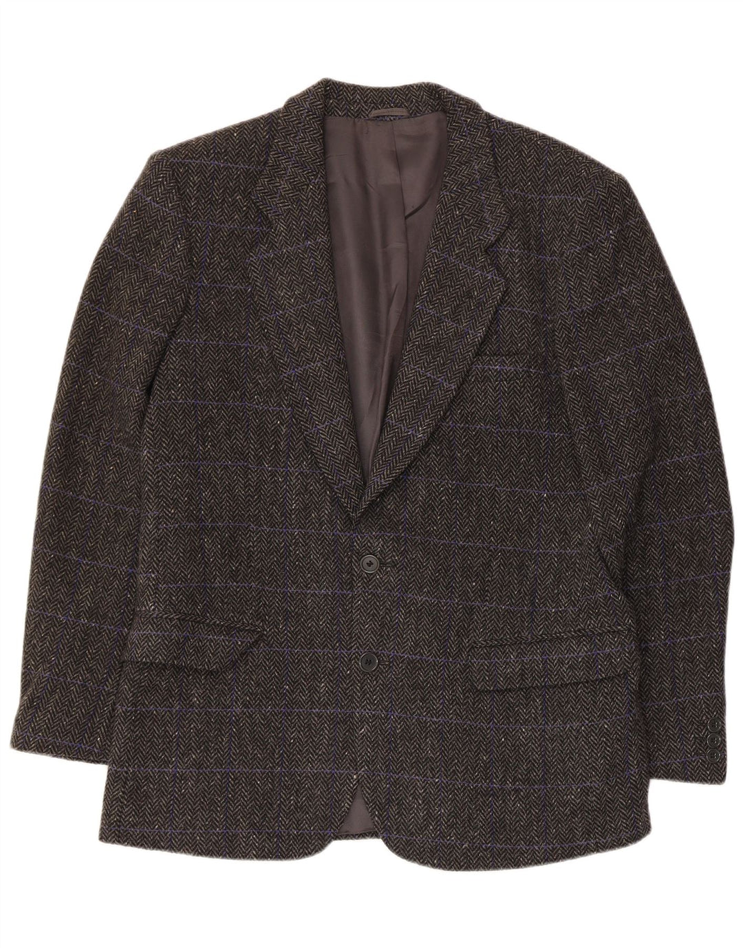 Męska marynarka zapinana na 3 guziki w stylu vintage IT 48 Średni szary wełna w jodełkę