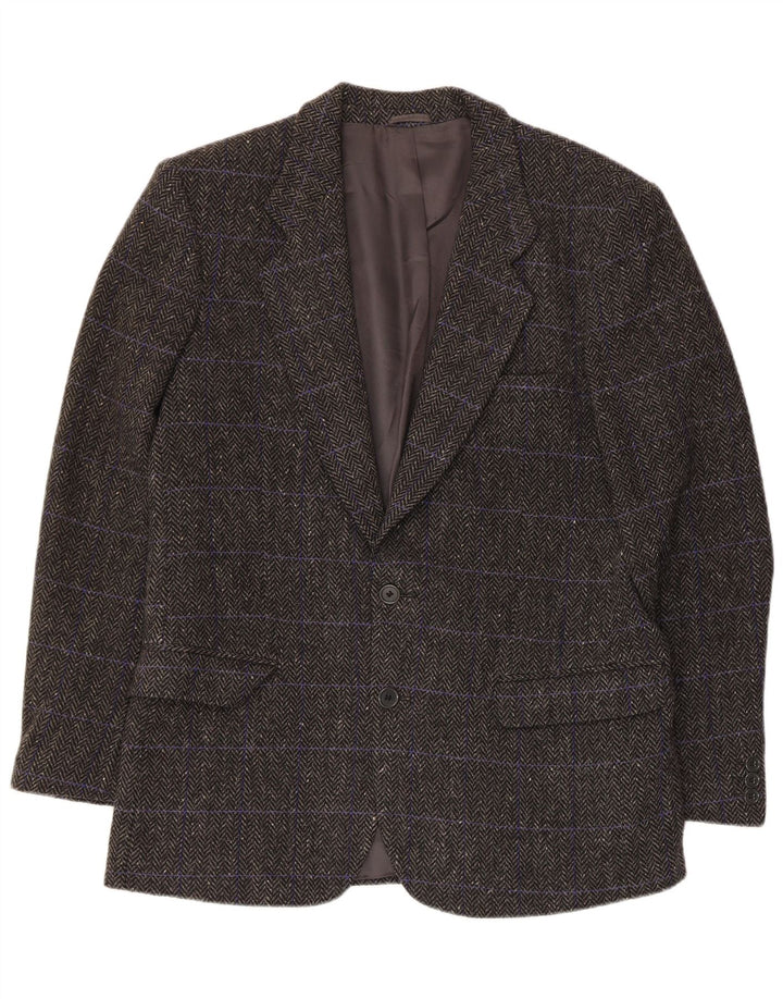 Męska marynarka zapinana na 3 guziki w stylu vintage IT 48 Średni szary wełna w jodełkę