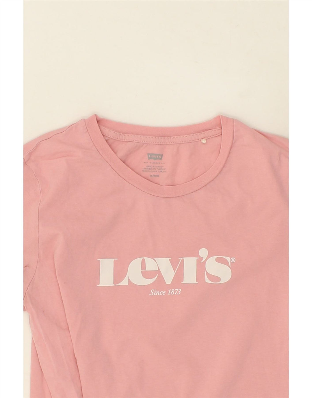 LEVI'S Womens Graphic T-Shirt Top UK 12 Medium Pink Cotton Vintage Levi's and Second-Hand Levi's from Messina Hembry 
