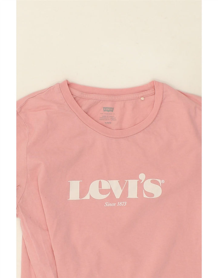 LEVI'S Womens Graphic T-Shirt Top UK 12 Medium Pink Cotton Vintage Levi's and Second-Hand Levi's from Messina Hembry 
