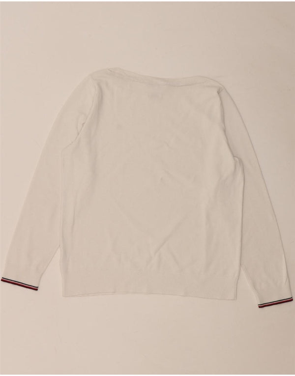 Damski sweter TOMMY HILFIGER z dekoltem w łódkę UK 14 Średni biały
