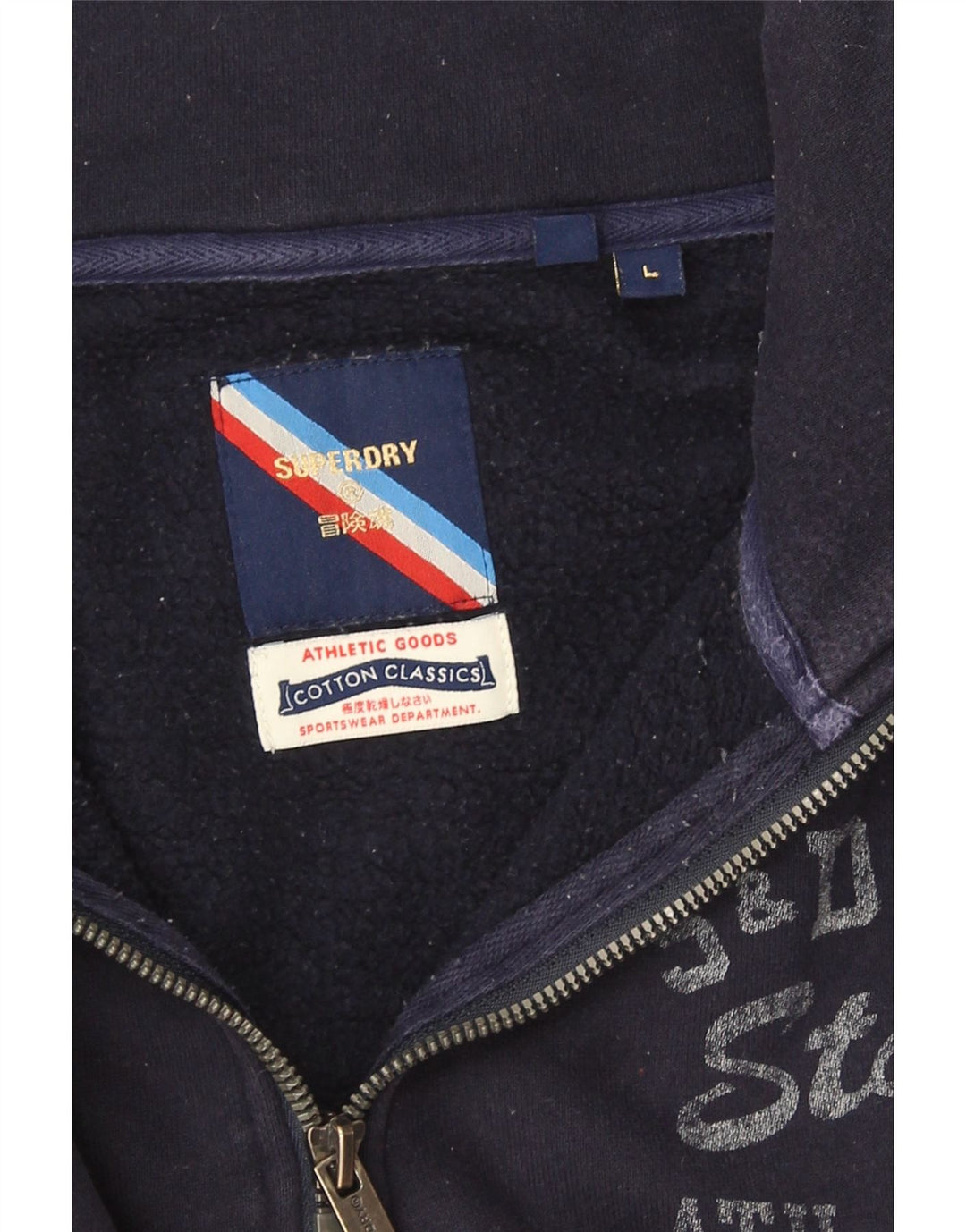 Męski sweter z grafiką Superdry, duży, granatowy, z blokami kolorów