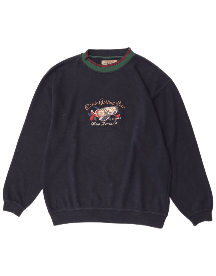 Męska bluza z grafiką w stylu vintage o regularnym kroju, duża, granatowa, bawełniana