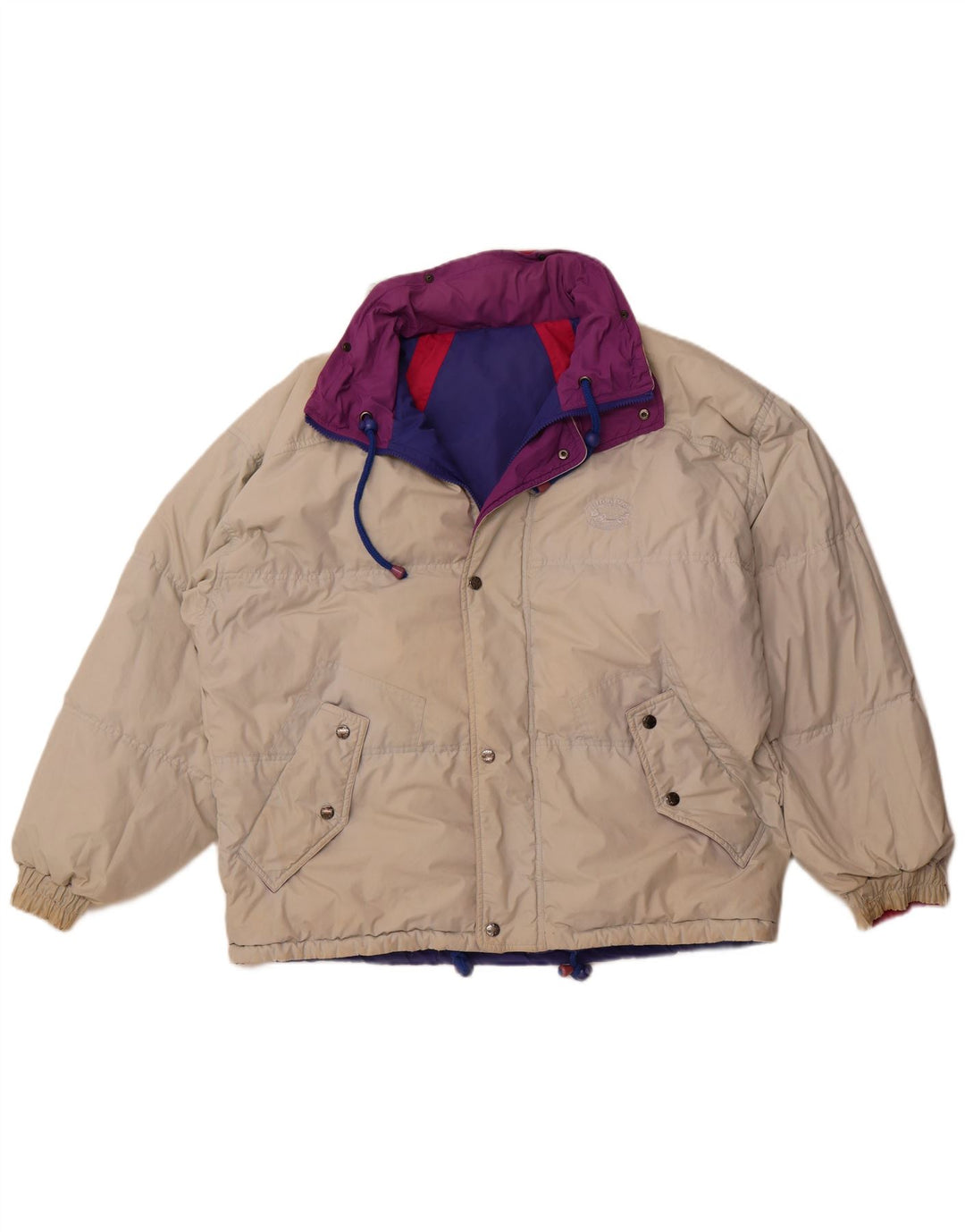 Damska dwustronna kurtka z kapturem VINTAGE, duży beżowy poliester w blokach kolorów