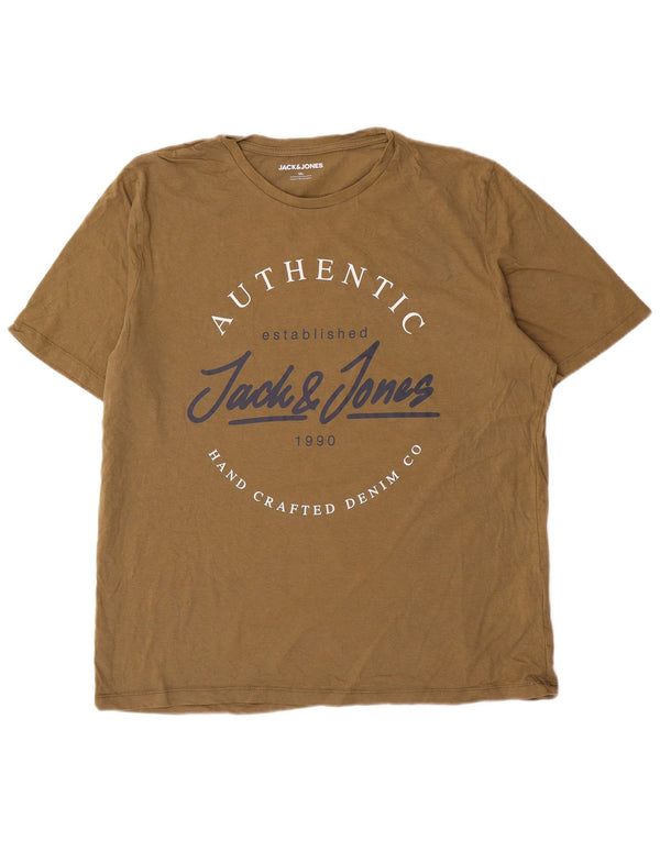 Męski T-shirt z grafiką Jack & Jones, bawełniany khaki, 2XL