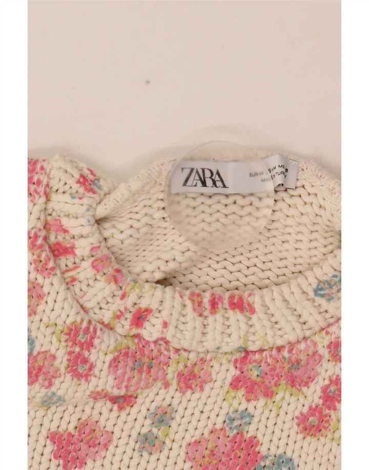 Damski podkoszulek Zara Crop Vest UK 12 Średni biały kwiatowy poliester