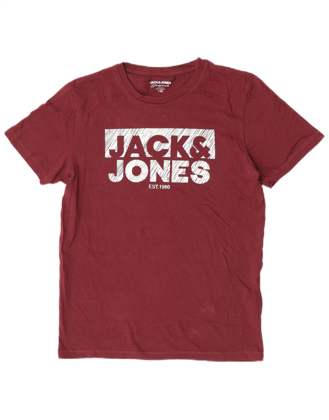 Męski T-shirt z grafiką Jack & Jones, średni bordowy bawełniany