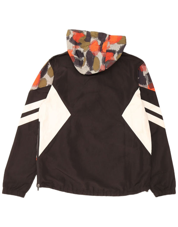 SUPERDRY Męska kurtka przeciwdeszczowa z kapturem i kapturem UK 40, duża, czarna w cętki