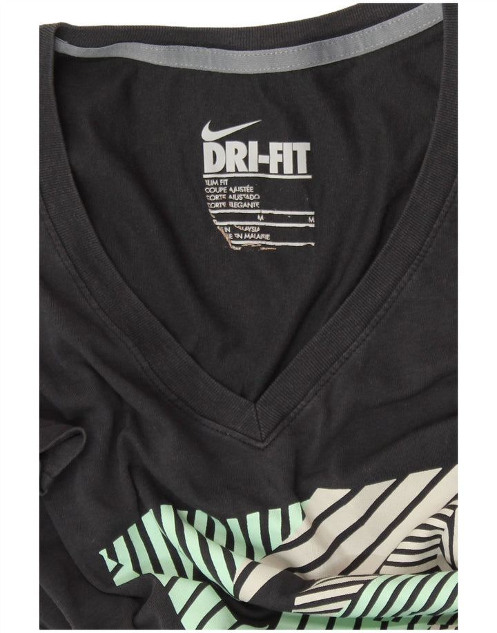 Damski T-shirt NIKE Dri Fit Slim Fit Graphic Top UK 12 Średni Czarny