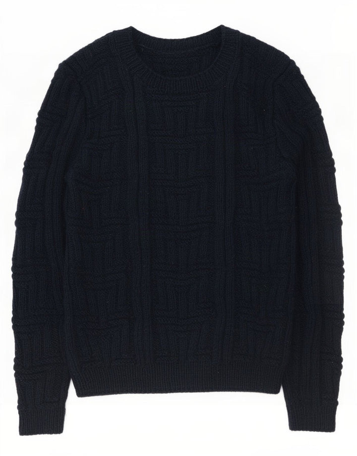 Vintage męski sweter z okrągłym dekoltem, średni granat