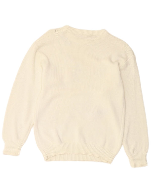 Sweter damski VINTAGE z okrągłym dekoltem UK 14, średni złamanej bieli