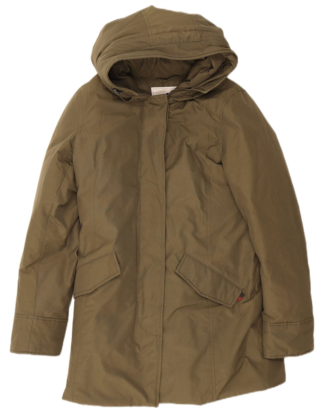 Damska kurtka parka z kapturem Woolrich UK 14, średnia bawełna khaki