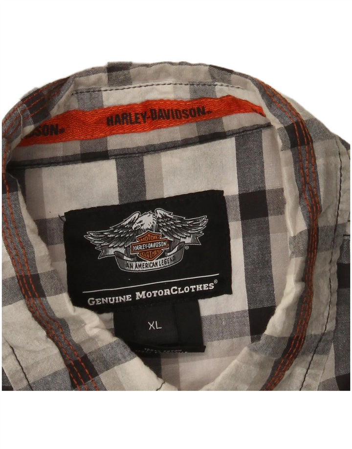 Męska koszulka z krótkim rękawem Harley Davidson z grafiką XL, szara, bawełniana w kratę