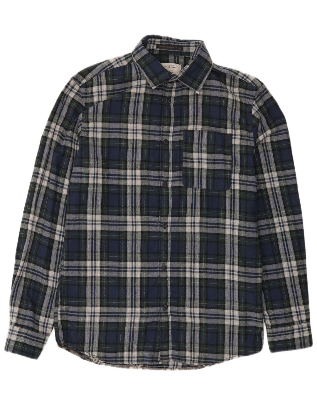 Koszula flanelowa męska Jack & Jones, bawełniana, w średnią granatową kratkę