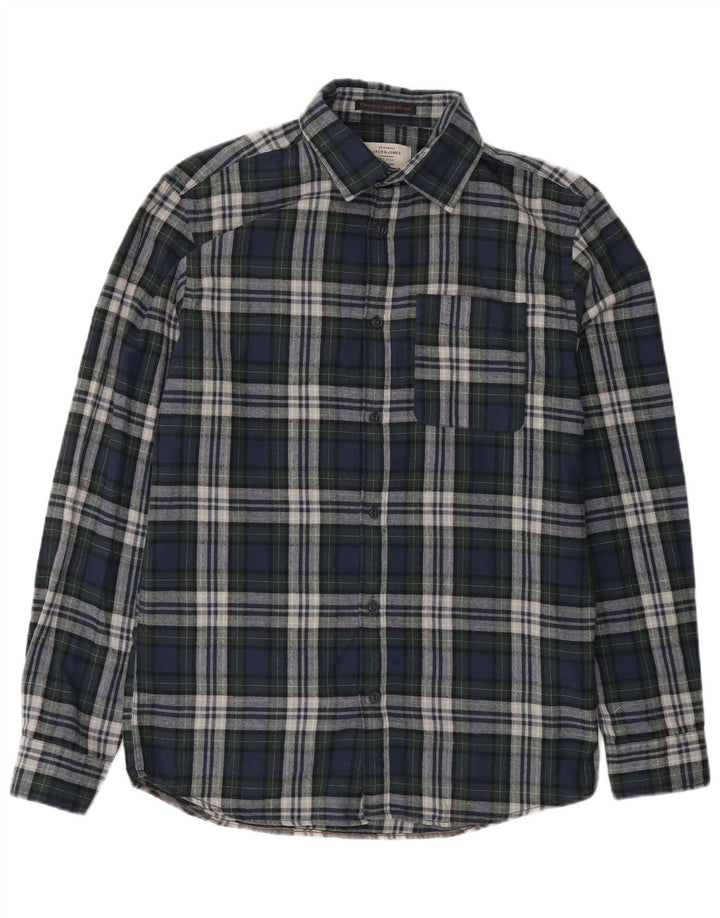 Koszula flanelowa męska Jack & Jones, bawełniana, w średnią granatową kratkę