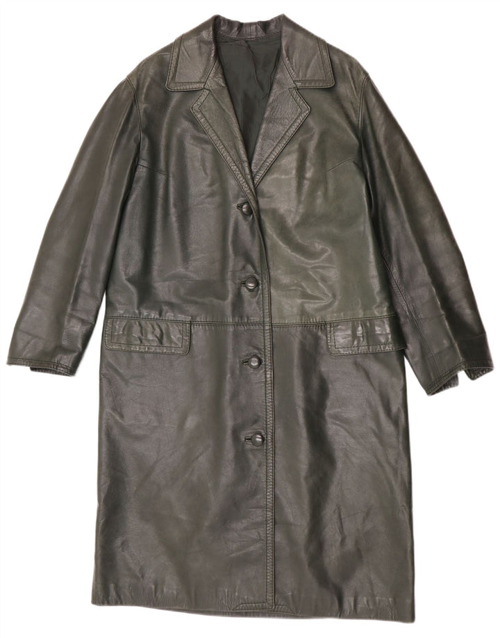 Vintage damski płaszcz skórzany UK 14 średni zielony