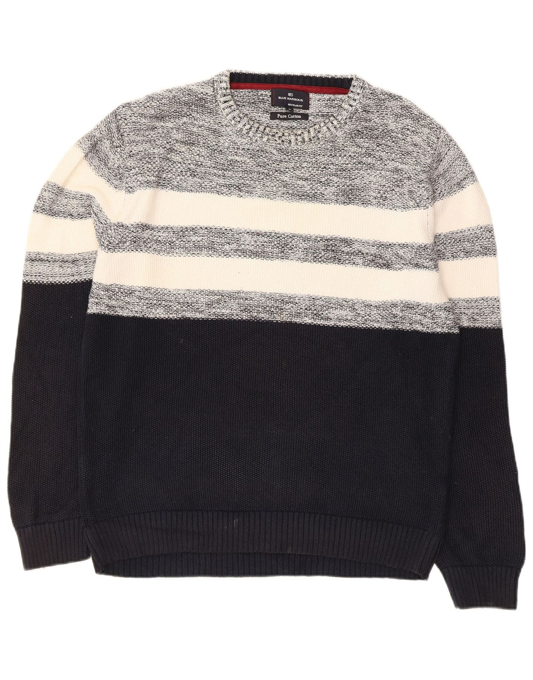 Marks & Spencer Męski sweter z okrągłym dekoltem, średni granatowy, blok kolorów
