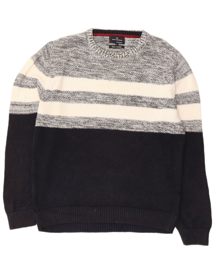 Marks & Spencer Męski sweter z okrągłym dekoltem, średni granatowy, blok kolorów