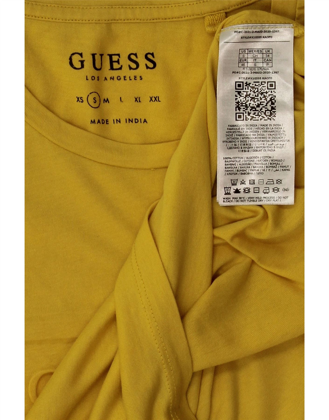 Męski T-shirt Guess z grafiką, mały, żółty, bawełniany