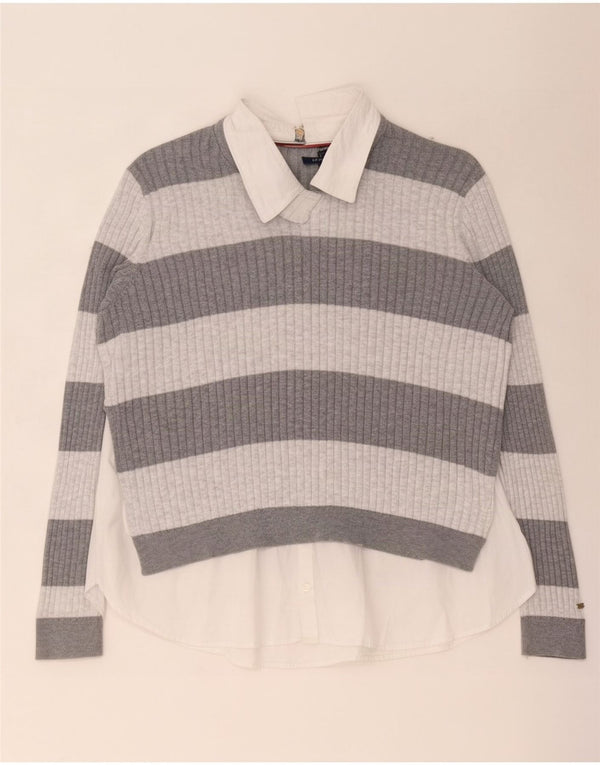 Damska bluzka Tommy Hilfiger UK 14, średnia, szara bawełna w paski