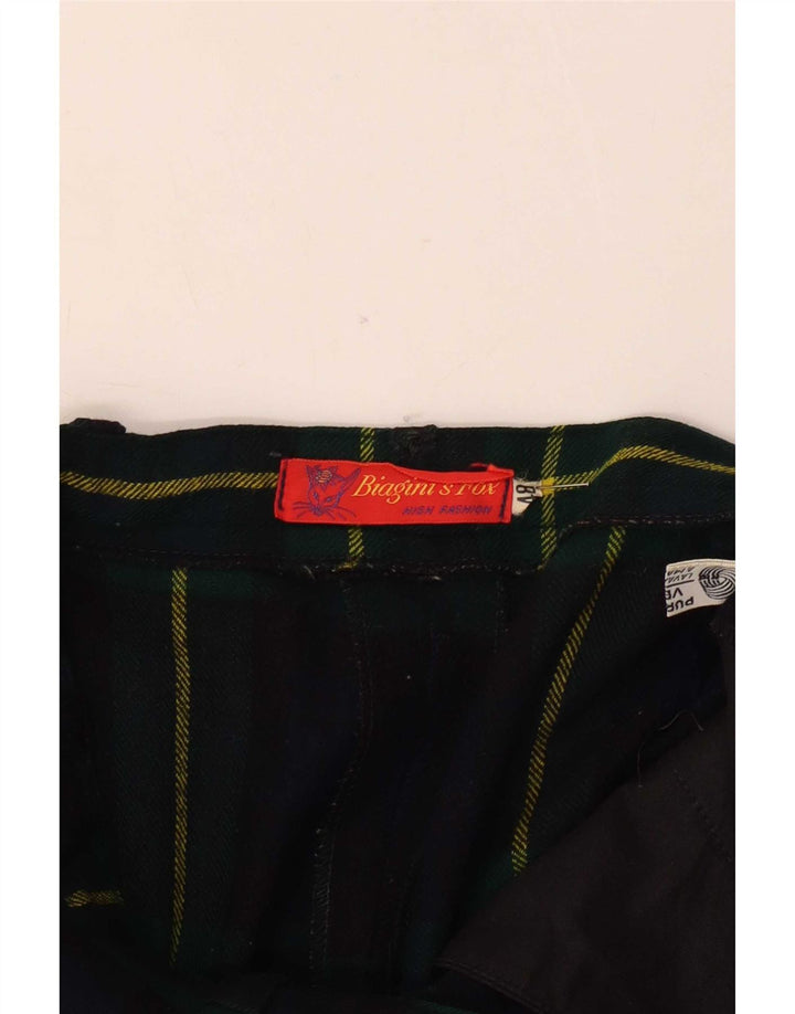 Vintage damskie spodnie garniturowe W28 L29 granatowa wełniana kratka