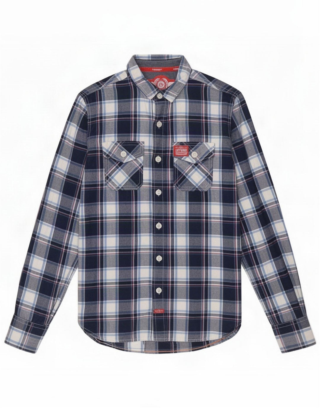 Koszula męska Superdry, mała, bawełniana w granatową kratę