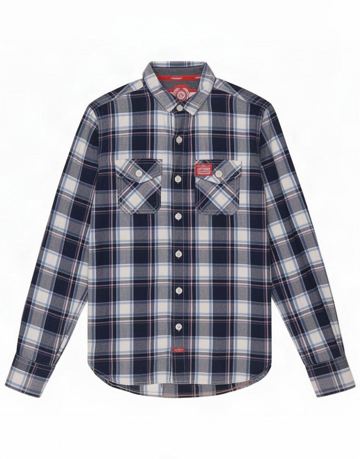 Koszula męska Superdry, mała, bawełniana w granatową kratę