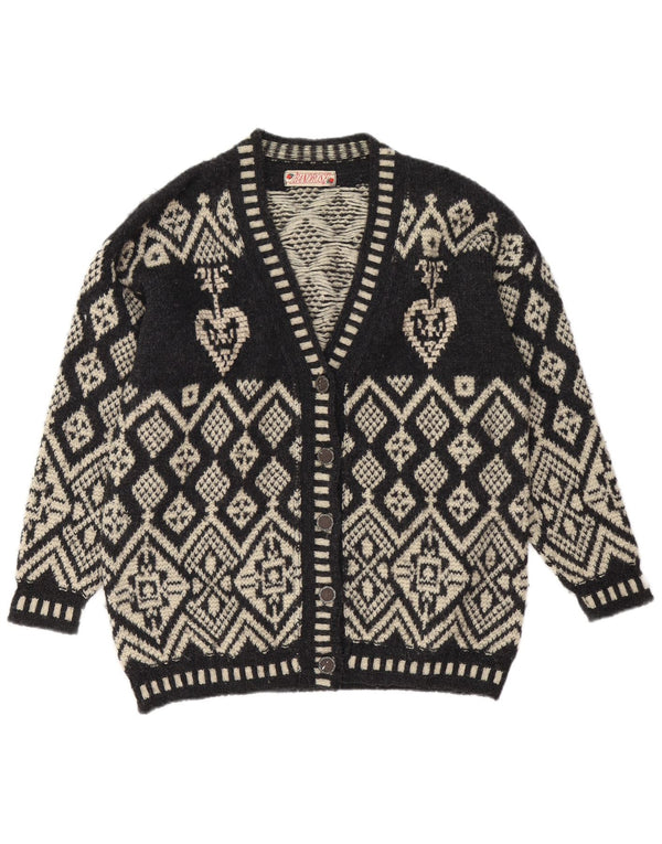 Sweter damski w stylu vintage, rozpinany UK 16, duży czarny Fair Isle