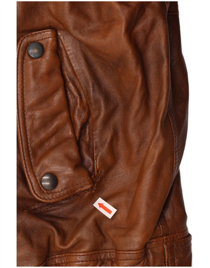 Vintage męska kurtka skórzana UK 40 duża brązowa skóra