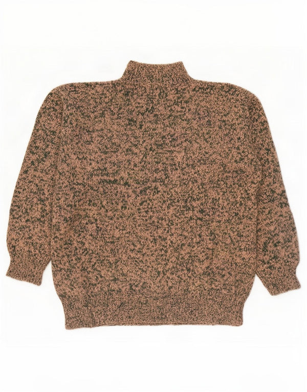Vintage damski sweter z golfem UK 14 duży beżowy nakrapiany