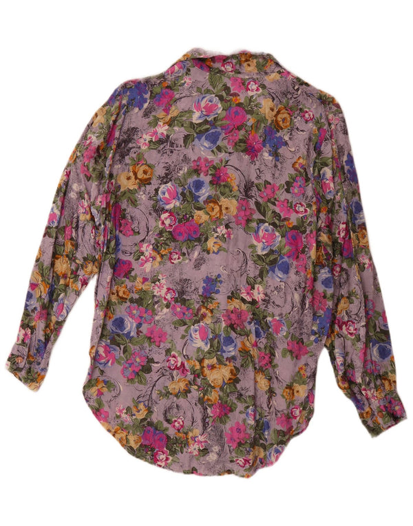 Damska bluzka koszulowa w stylu vintage UK 14, duża, wielobarwna w kwiaty