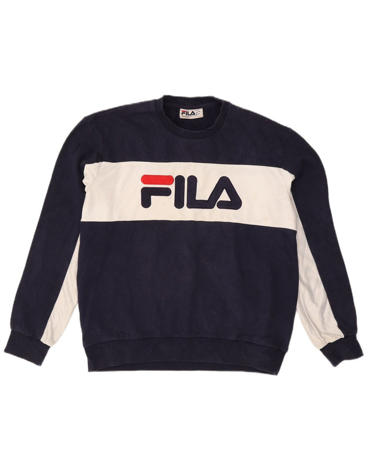 Męska bluza z grafiką Fila, duża, granatowa, bawełniana w bloki kolorów